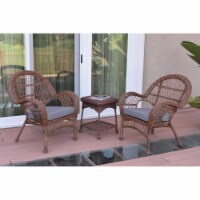 Jeco W00210-2-CES033 Santa Maria Honey Wicker Chair Set, Steel Blue Cushions -3 Piece