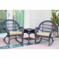 Jeco W00208-2-RCES001 Santa Maria Espresso Rocker Wicker Chair Set - Ivory Cushions - 3 Piece