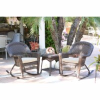 Jeco W00201R-A-2-RCES001 Espresso Rocker Wicker Chair Set with Ivory Cushion - 3 Piece Perspective: Main