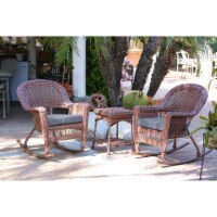Jeco W00205R-C-2-RCES033 Honey Rocker Wicker Chair Set with Steel Blue Cushion - 3 Piece Perspective: Main