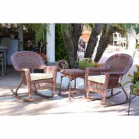 Jeco W00205R-C-2-RCES001 Honey Rocker Wicker Chair Set with Ivory Cushion - 3 Piece Perspective: Main