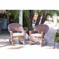 Jeco W00205R-C-2-FS001 Honey Rocker Wicker Chair with Ivory Cushion - Set of 2