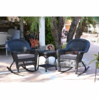 Jeco W00207R-D-2-RCES033 Black Rocker Wicker Chair Set with Steel Blue Cushion - 3 Piece Perspective: Main