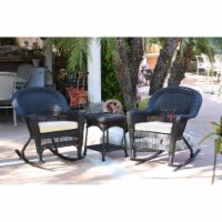 Jeco W00207R-D-2-RCES001 Black Rocker Wicker Chair Set with Ivory Cushion - 3 Piece Perspective: Main