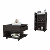 Riverside 2 Piece Living Room Set, Dukat Bar Cart + Luanda Lift Top Coffee Table, Espresso