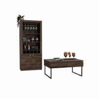 2 Piece Living Room Set, Montenegro Bar Cabinet + Luxor Lift Top Coffee Table, Dark Walnut
