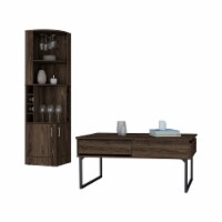 2 Piece Living Room Set, Syrah Corner Bar Cabinet + Luxor Lift Top Coffee Table, Dark Walnut