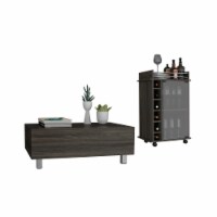 Kinsey 2 Piece Living Room Set, Dukat Bar Cart + Gambia Lift Top Coffee Table, Espresso