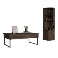 2 Piece Living Room Set, Syrah Corner Bar Cabinet + Nora Lift Top Coffee Table, Dark Walnut