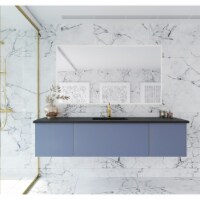 Vitri 72 - Single Sink Cabinet + Matte Black VIVA Stone Solid Surface Center Sink Countertop
