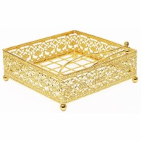 Elygant 58412 Napkin Holder Flat Wire Style with Weighted Arm Gold Plated - 7.5 in.