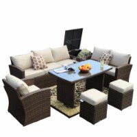 Direct Wicker PAS-1403B-Brown 7 Piece Outdoor PE Rattan Wicker Patio Sofa Set with Wide Cabin