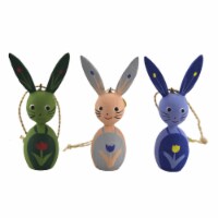 Holiday Ornament Springtime Rabbits Wood Easter Bunny Painted Ro2100 Blue