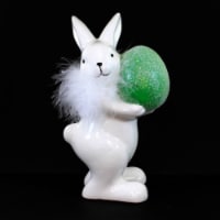 Easter Bunny W/ Colored Egg Ceramic Glitter Marabou Em2117 Green