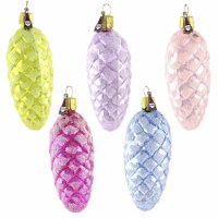 Santa Land Shimmering Pinecone Brites Glass Ornament Boxed Set Nature 21E1050