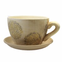 Home & Garden Embossed Dandelion Planter Clay Cup Saucer Er55066 Tan