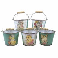 Easter Happy Easter Buckets Set / 5 Tin Basket Decorate Retro Duck Lamb 105052
