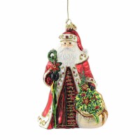 Huras Santa W/ Poinsettias Wreaths Glass Ornament Floral Christmas S589a
