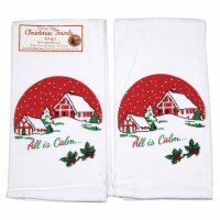 Decorative Towel All Is Calm Set/2 Cotton Kitchen Christmas Retro 100% Vl81s