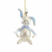 De Carlini Lop-Ear Bunny Glass Ornament Easter Spring Rabbit A5462 Blue