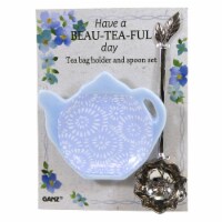 Tabletop Teabag Holder & Spoon Set Ceramic Mother's Day Er61860 Blue