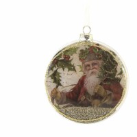 Holiday Ornament Santa Holly Glass Ornament Claus Glitter Christmas Lc0712 Tree