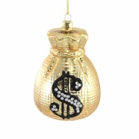 Holiday Ornament Money Bag Glass Ornament Wealth Coins Dollars Go8234