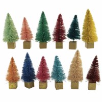 Christmas Rainbow Forest Mini Trees Plastic Set 12 Bottle Brush Gold Base Bb311