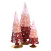Christmas Red Glitter Gradient Trees Glass Set/3 Decorative Holiday Cd1607r