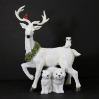 Christmas White Deer With Animals Figurine Cardinal Wreath 134120 Standing