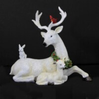 Christmas White Deer With Animals Figurine Cardinal Wreath 134120 Laying