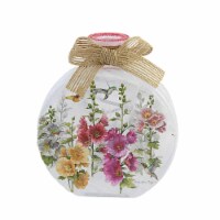 Stony Creek Hollyhocks Lit Round Jar W/Bow Electric Flowers Mother's Day Lhh2217 Pink