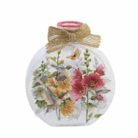Stony Creek Hollyhocks Lit Round Jar W/Bow Electric Flowers Mother's Day Lhh2217 Yellow