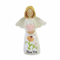 Figurine Little Girl Angel Polyresin Flower Message A3580 Bless