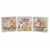 Home Decor Bunny Love Blocks Wood Springtime Rabbit Flowers Ea15834