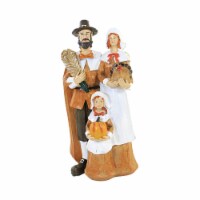 Thanksgiving Pilgrim Family Polyresin Pumpkins Wheat Dinner Th00598 Orange