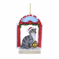 Holiday Ornament Cat In Window Polyresin Christmas Feline E0725 Gray