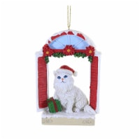Holiday Ornament Cat In Window Polyresin Christmas Feline E0725 White
