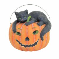 Halloween Black Cat With Pumpkin Bucket Paper Mache Jack O Lantern Ms6528cp