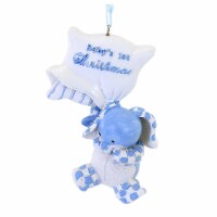 Holiday Ornament Baby's First Christmas Bunny Rabbit Pillow H5637 Blue