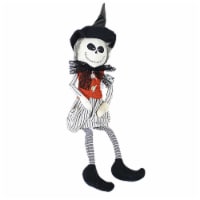 Halloween Skeleton Shelf Sitter. Stitched Mouth Black Hat J9580 Female