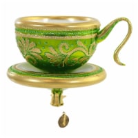 Blu Bom Chartreuse & Gold Floral Teacup Clip On Ornament Christmas 2022168