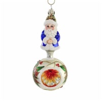 Blu Bom Santa On Poinsettia Reflector Glass Ornament Ball Christmas 202277