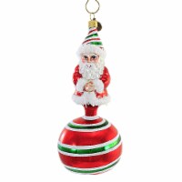 Blu Bom Peppermint Stripe Santa On Ball Ornament Christmas Candy Cane 202279