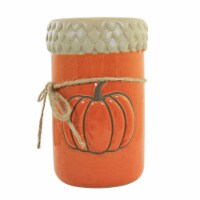 Fall Glazed Harvest Container Dolomite Leaves Pumpkin H9590 Orange