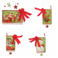 Holiday Ornament Retro Chirstmas Postcard Set/4 Santa Reindeer Stars Tl7827