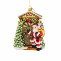 Huras Santa's Here Knock Knock Glass Ornament Hearth Front Door Hf334