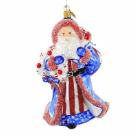 Huras Stars & Stripes Claus Glass Ornament RWB Patriotic 4Th July Hf563p