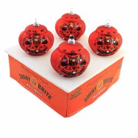 Shiny Brite Grinning Pumpkin Set / 4 Glass Ornament Halloween Jol 4027909P