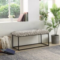 Joaquin Rectangular Bench Cream White Velvet  Upholstered Hand Woven